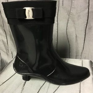 Salvatore Ferragamo mid length black rain boots. Size 6 women’s.